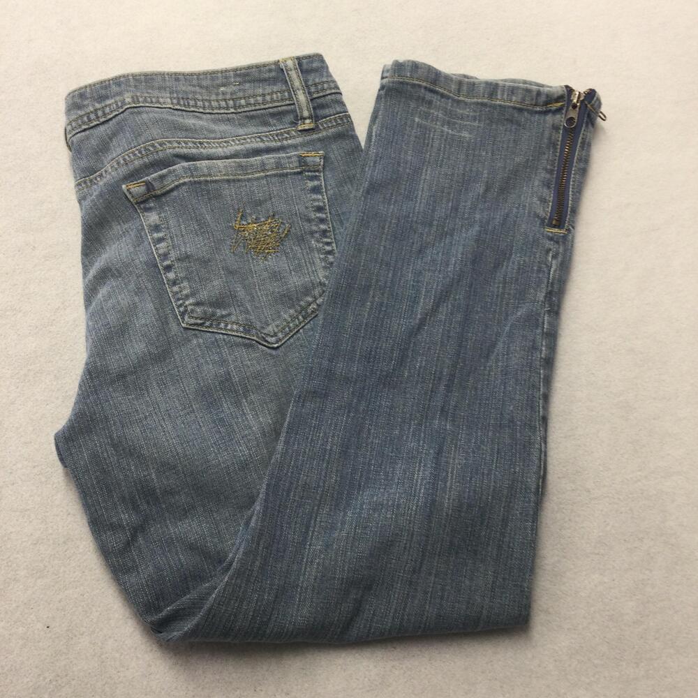 Arizona Jean Company Straight Jeans Juniors 17 Blue Medium Wash Ankle Zip 35x31